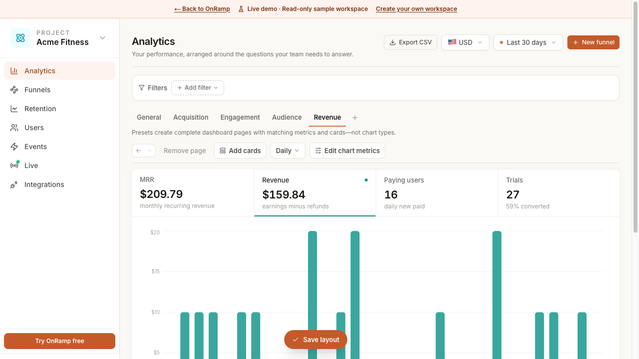 OnRamp mobile app journey preview